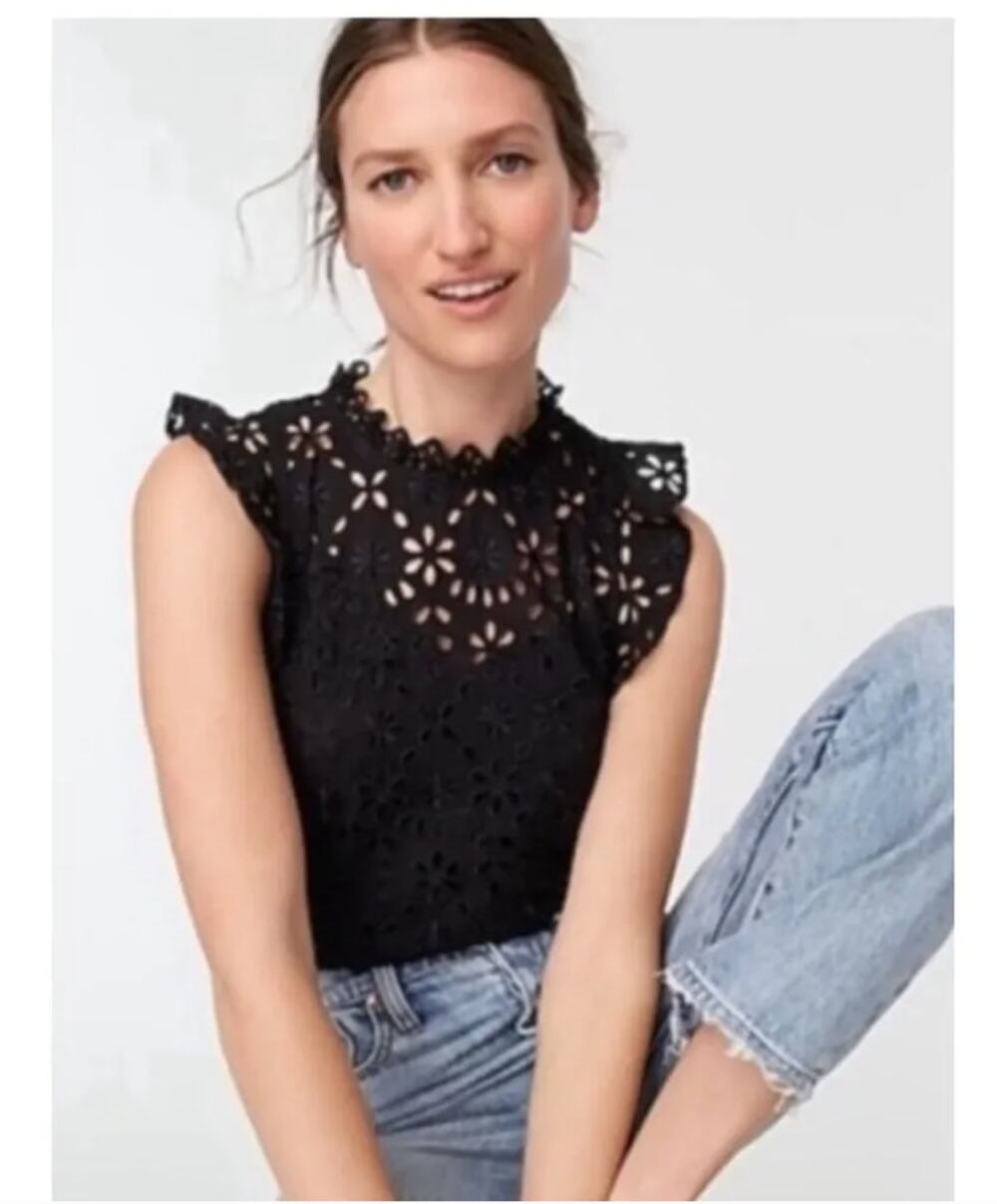 J Crew Black Eyelet Sleeveless Top